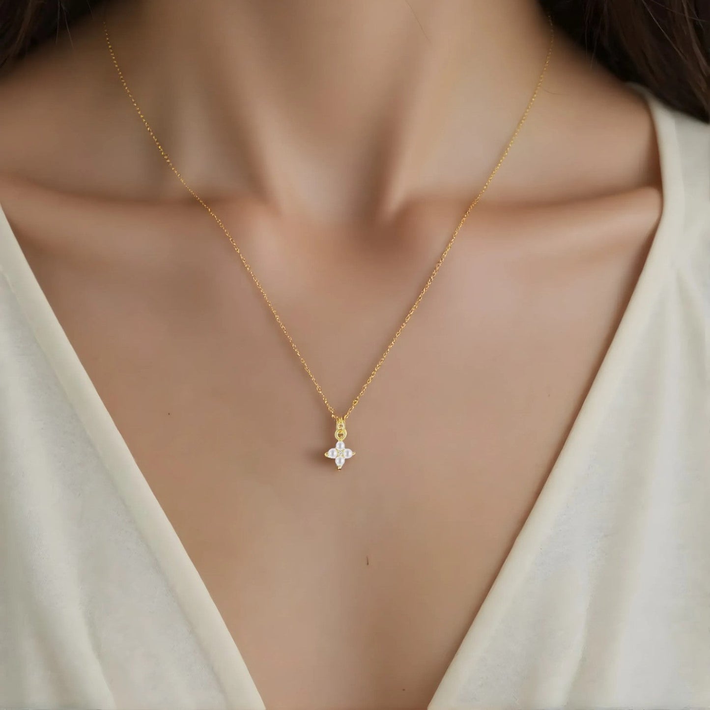 Vielring - Perlen Stern Halskette - 925 Silber - Gold