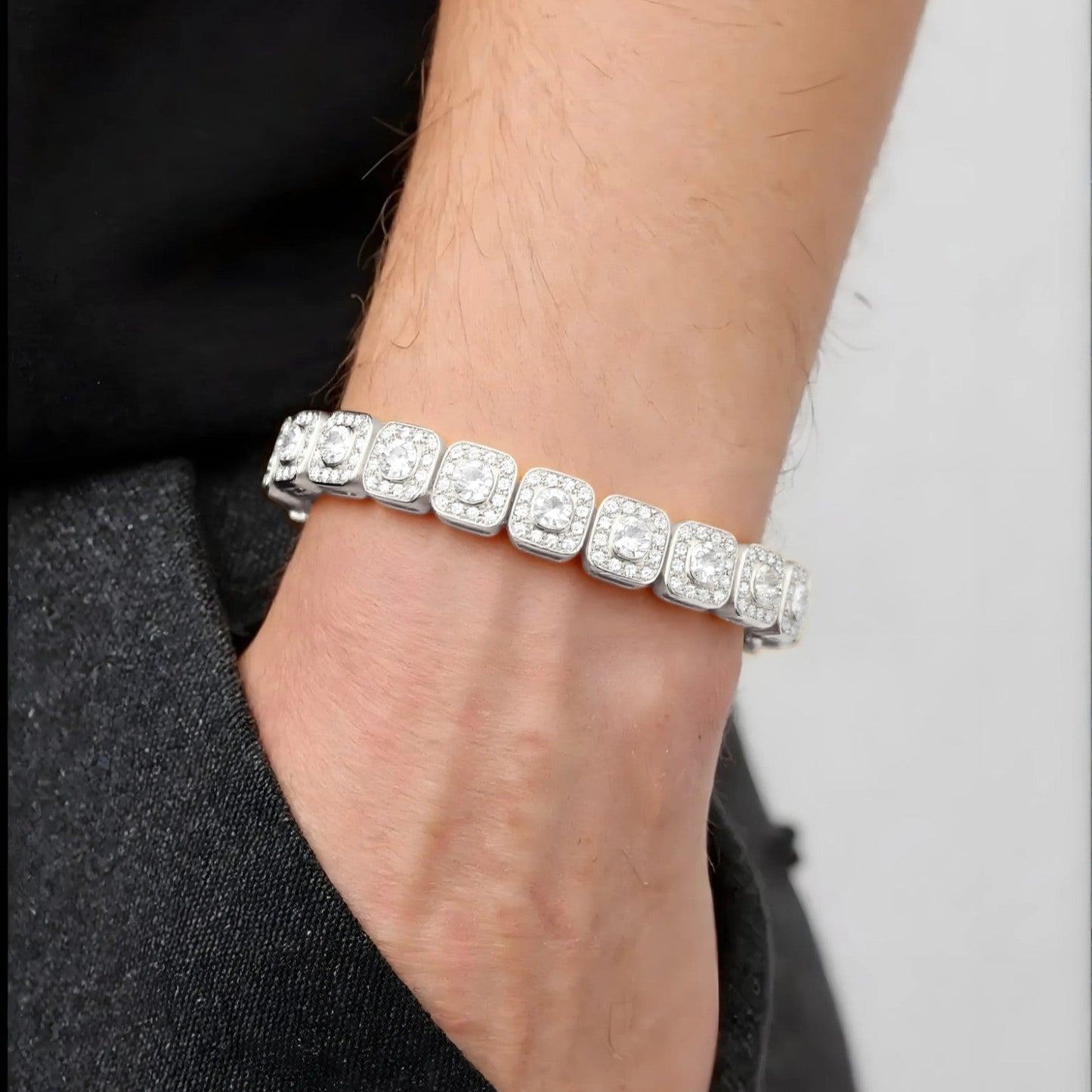 Vielring - Quadratische Tennis Armband - Edelstahl - Silber / 18 cm