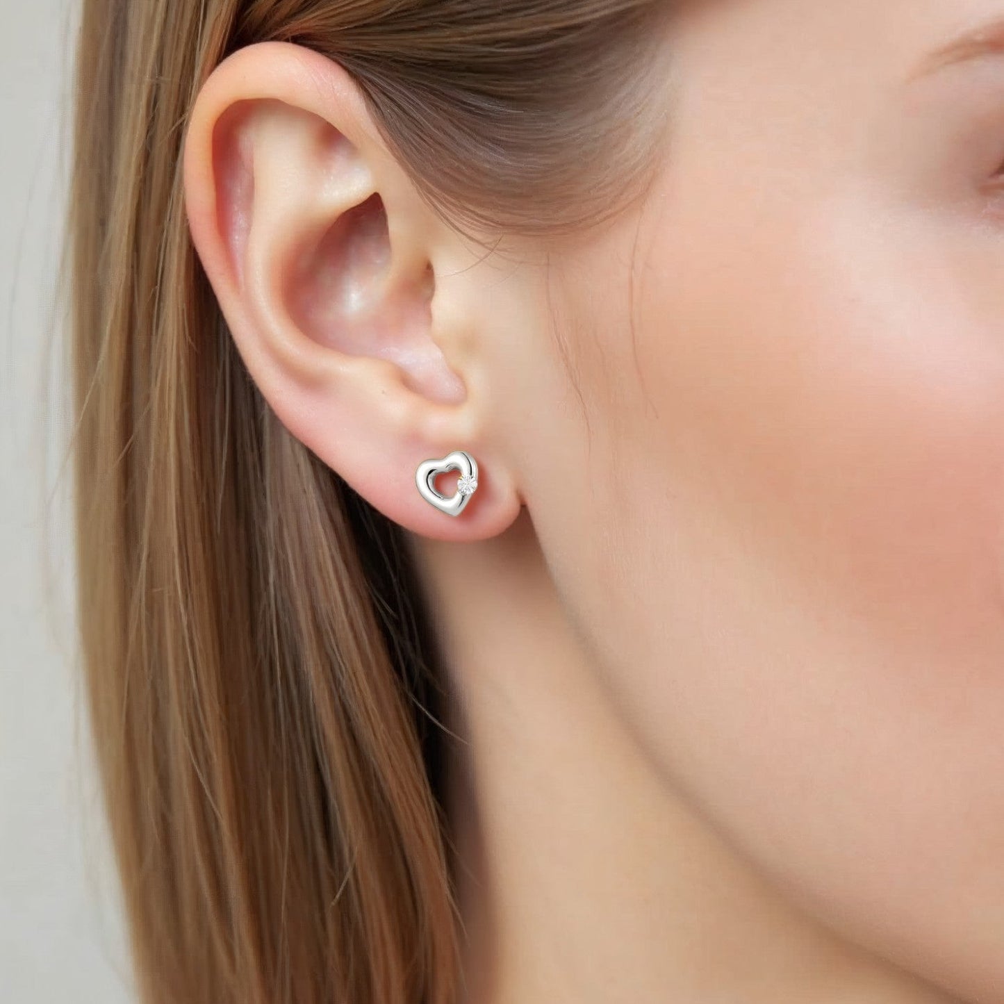 Vielring - Herz Ohrstecker mit kleinem Zirkonia Stein - 925 Silber - Gold