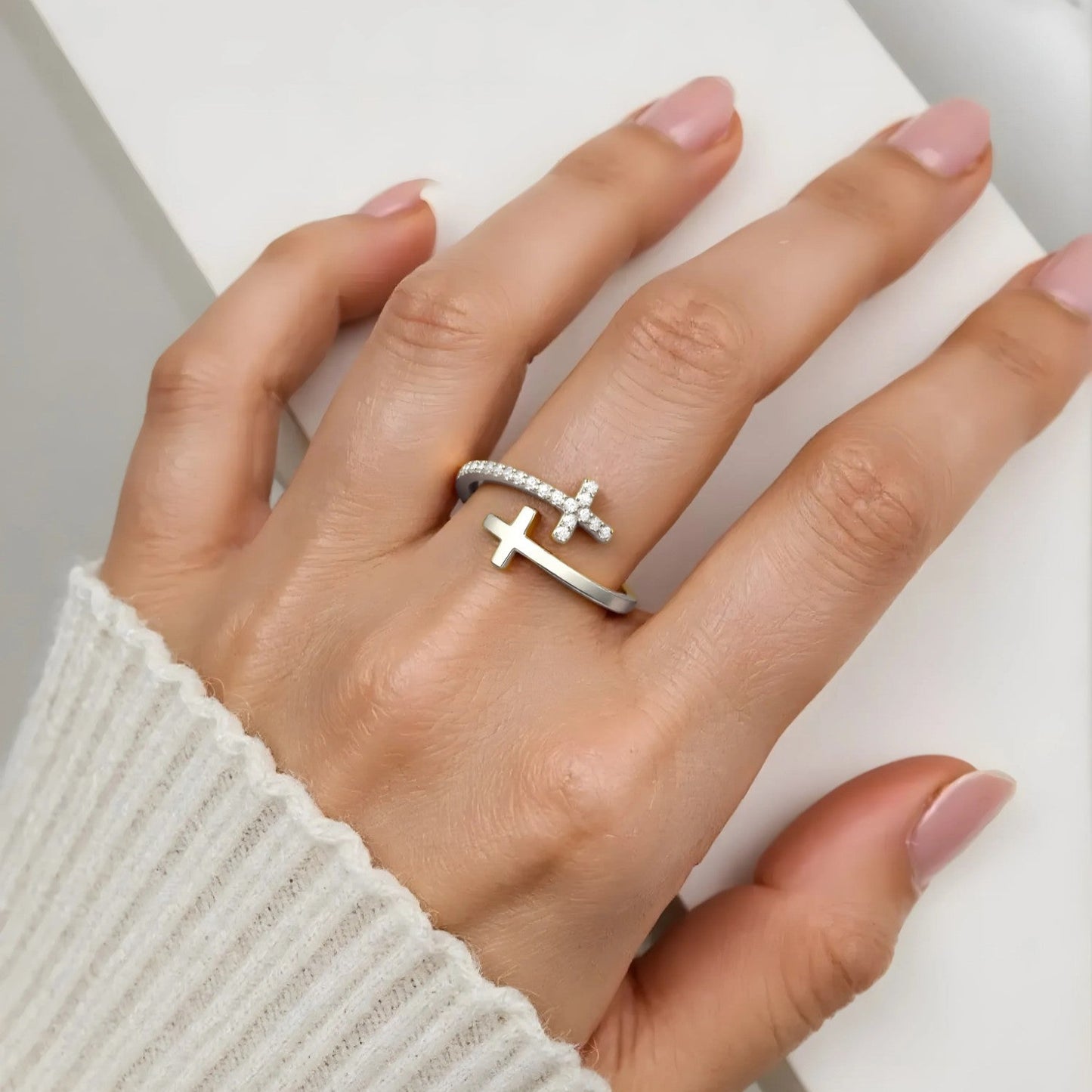 Vielring - Doppel Kreuz Zirkonia Ring - 925 Silber - Gold