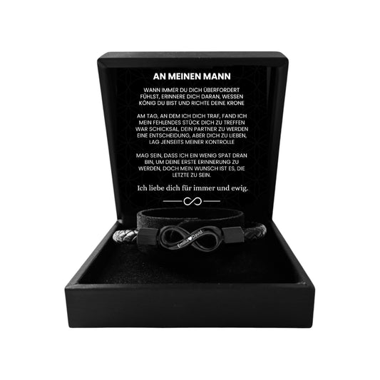 Vielring - "An meinen Mann" Personalisiertes Unendlichkeits-Armband - Schwarz / 19 cm - Schmales Handgelenk