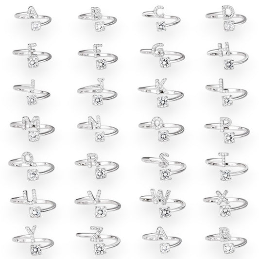 Vielring - Zirkonia Buchstaben Ring - 925 Silber - Silber / A