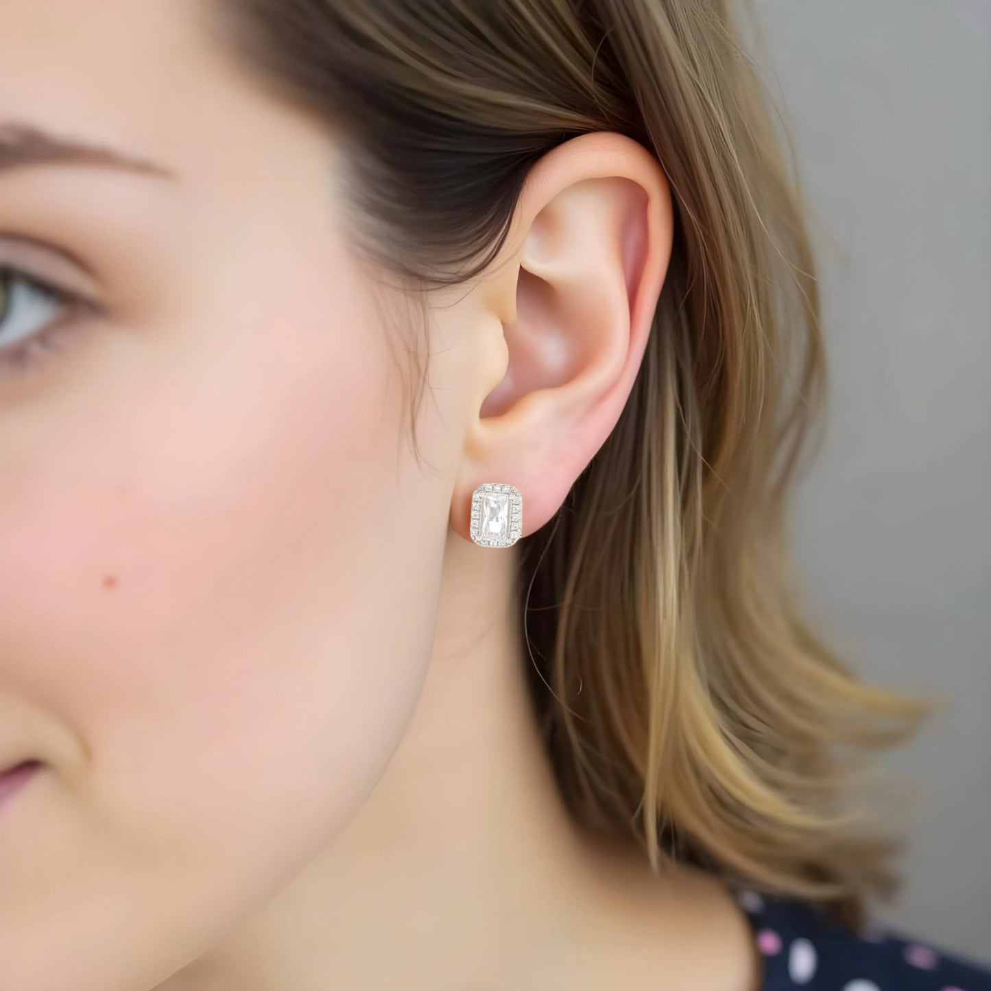 Vielring - Quadratischer Kristall Ohrringe - 925 Silber - Gold / Einzeln