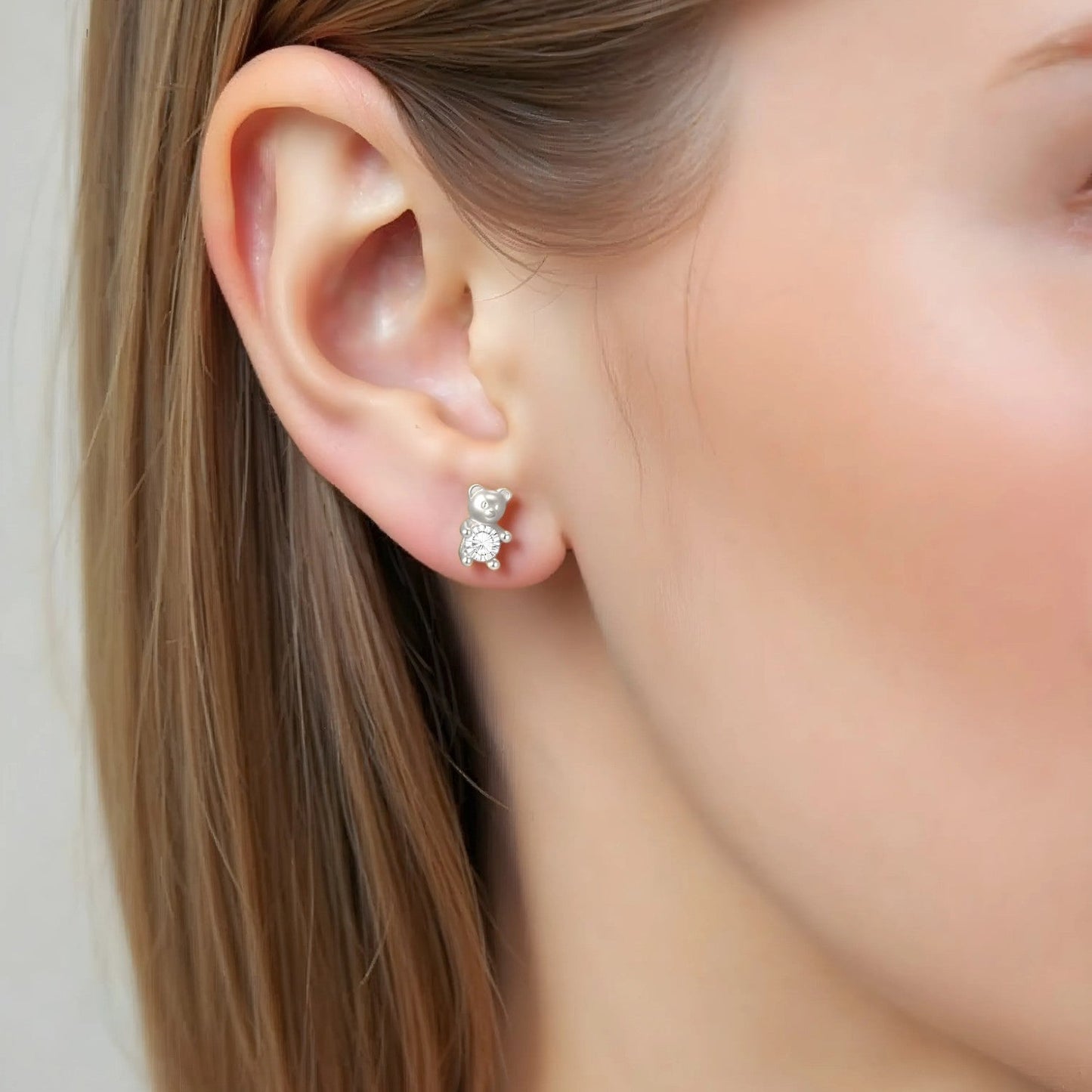 Vielring - Bär mit Zirkonia Stein Ohrstecker - 925 Silber - Gold / Einzeln