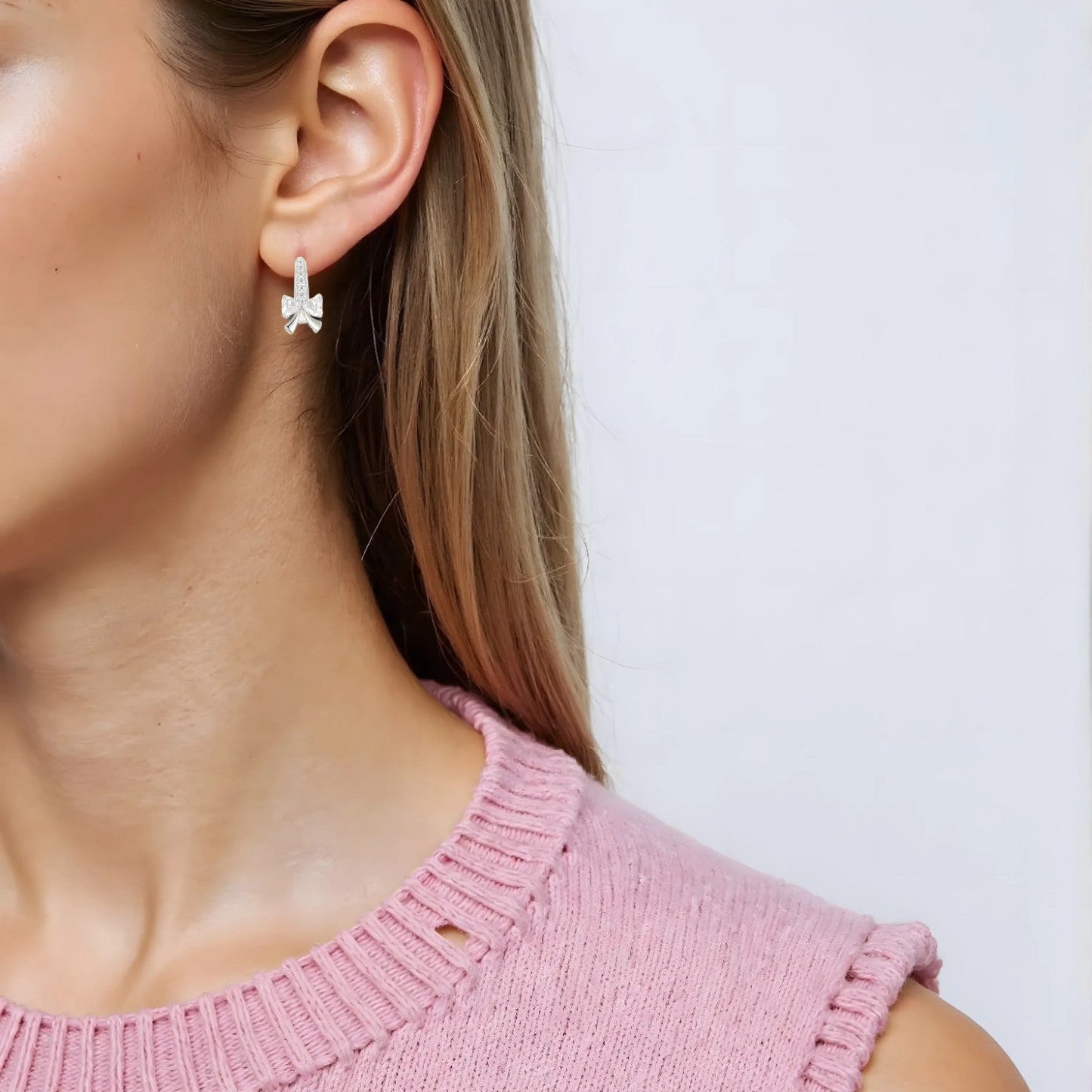 Vielring - Schleifen Creolen mit Zirkonia Steinen - 925 Silber - Gold / Einzeln