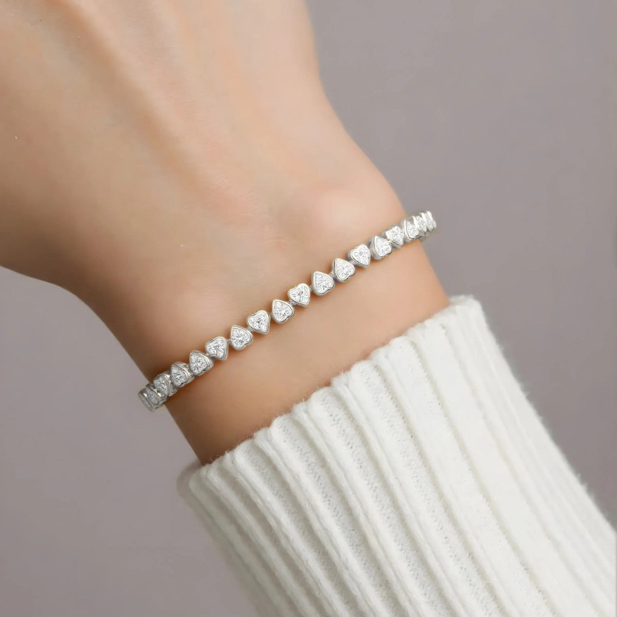 Vielring - Zirkonia Herzen Armband - 925 Silber - Gold / 17 cm