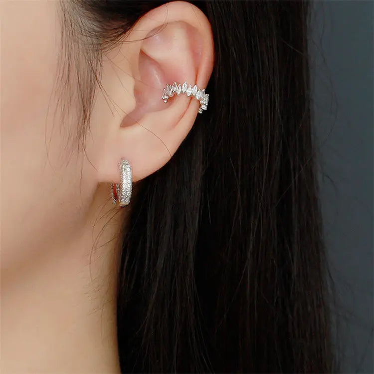 Vielring - Unregelmäßiger Zirkonia Steinen Ear Cuff - 925 Silber - Gold
