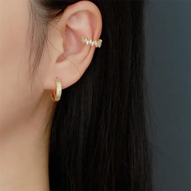 Vielring - Unregelmäßiger Zirkonia Steinen Ear Cuff - 925 Silber - Gold