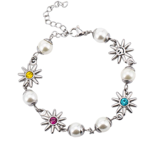 Vielring - Perlen Blumen Armband - Edelstahl - Silber