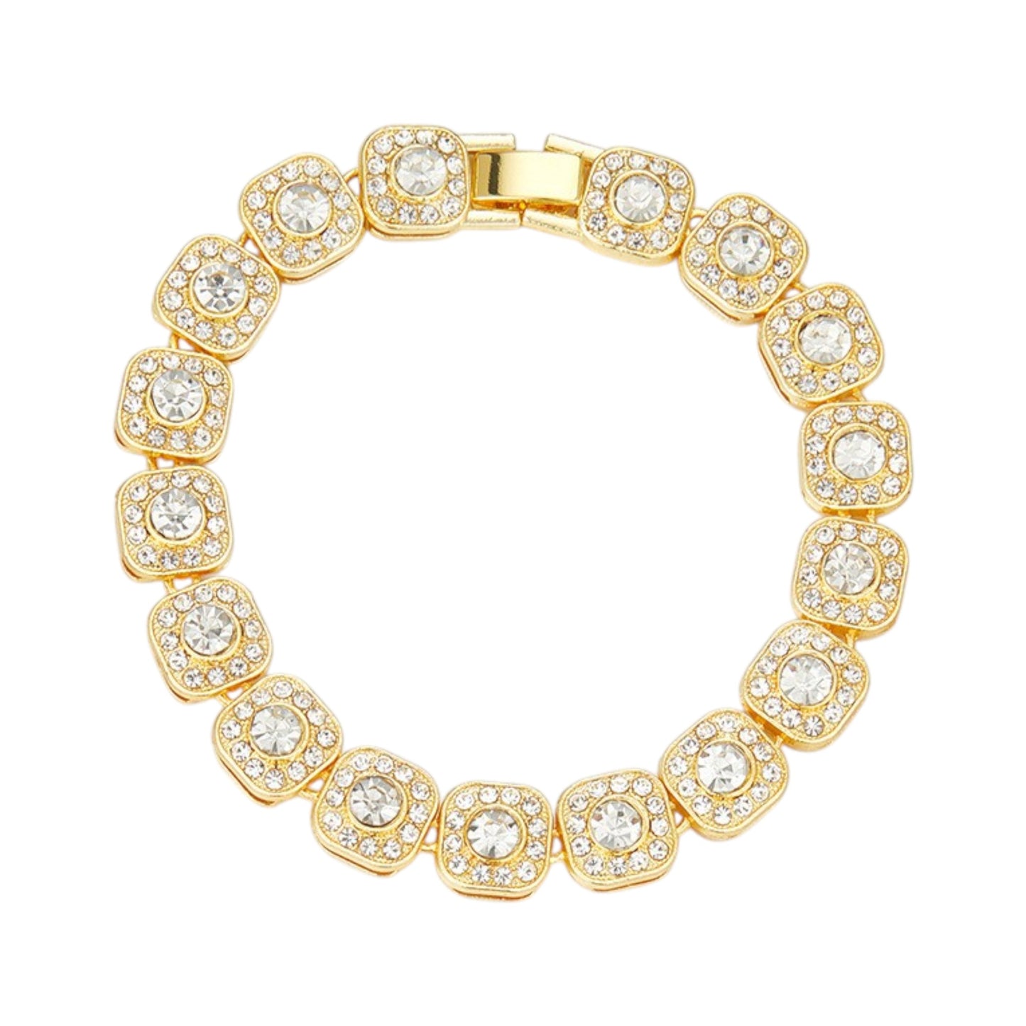 Vielring - Quadratische Tennis Armband - Edelstahl - Gold / 18 cm