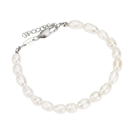 Vielring - Ovales Süßwasserperlen Armband - Edelstahl - Silber / 16 + 3 cm
