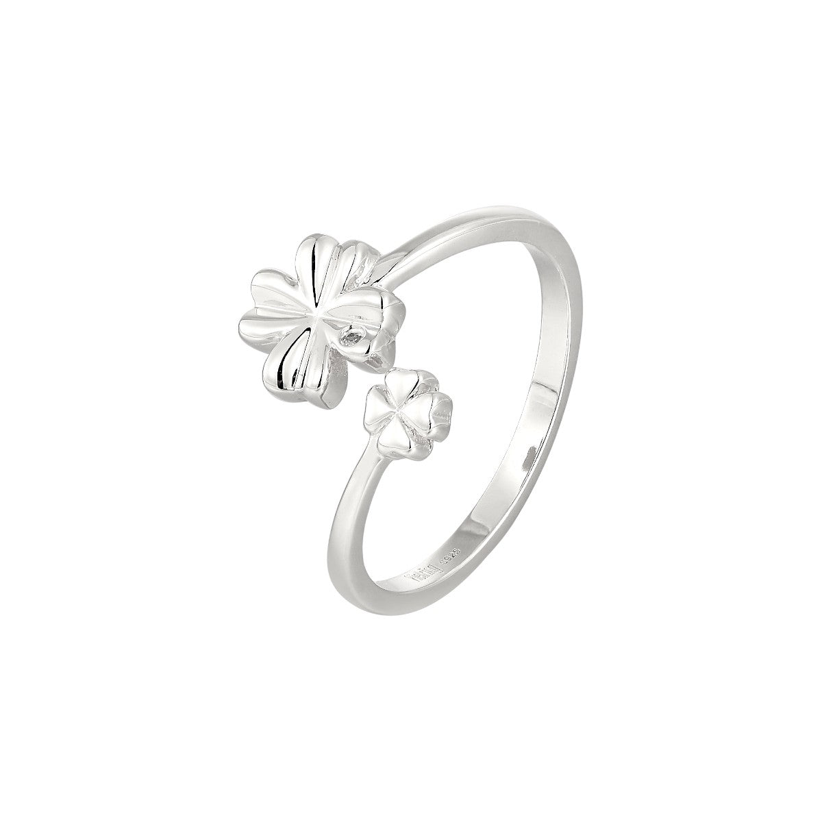 Vielring - Kleeblatt Ring mit kleinem Zirkonia Stein - 925 Silber - Silber