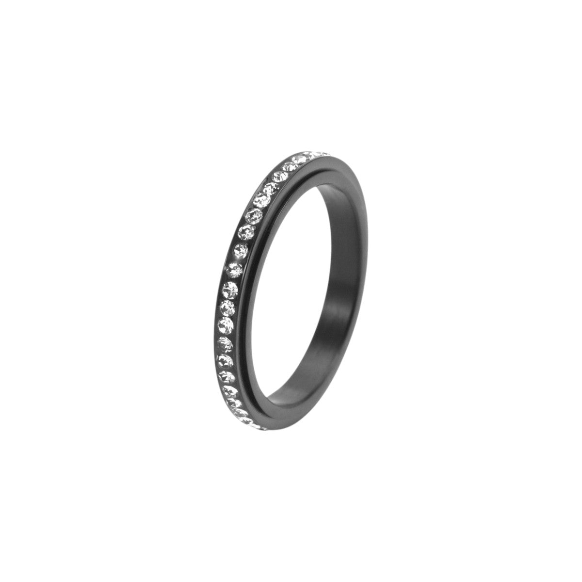 Vielring - Zirkonia Steinen Drehbarer Ring - Edelstahl - Schwarz / 15 mm - US 5