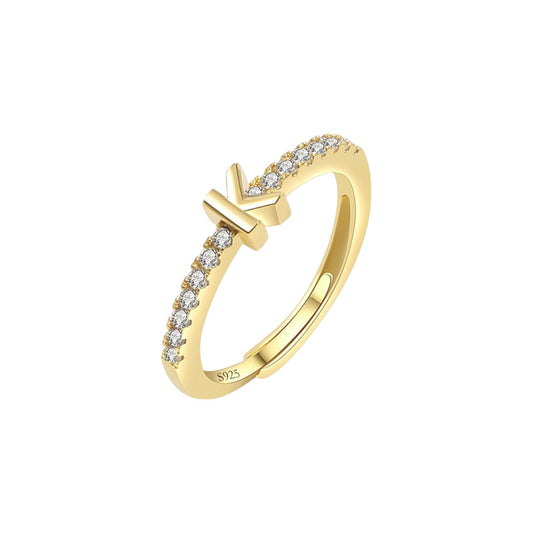 Vielring - Buchstaben Zirkonia Ring - 925 Silber - Gold / A