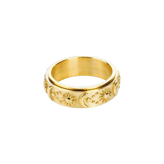 Vielring - Mond Sonnen Drehbarer Ring - Edelstahl - Gold / 16 mm - US 6