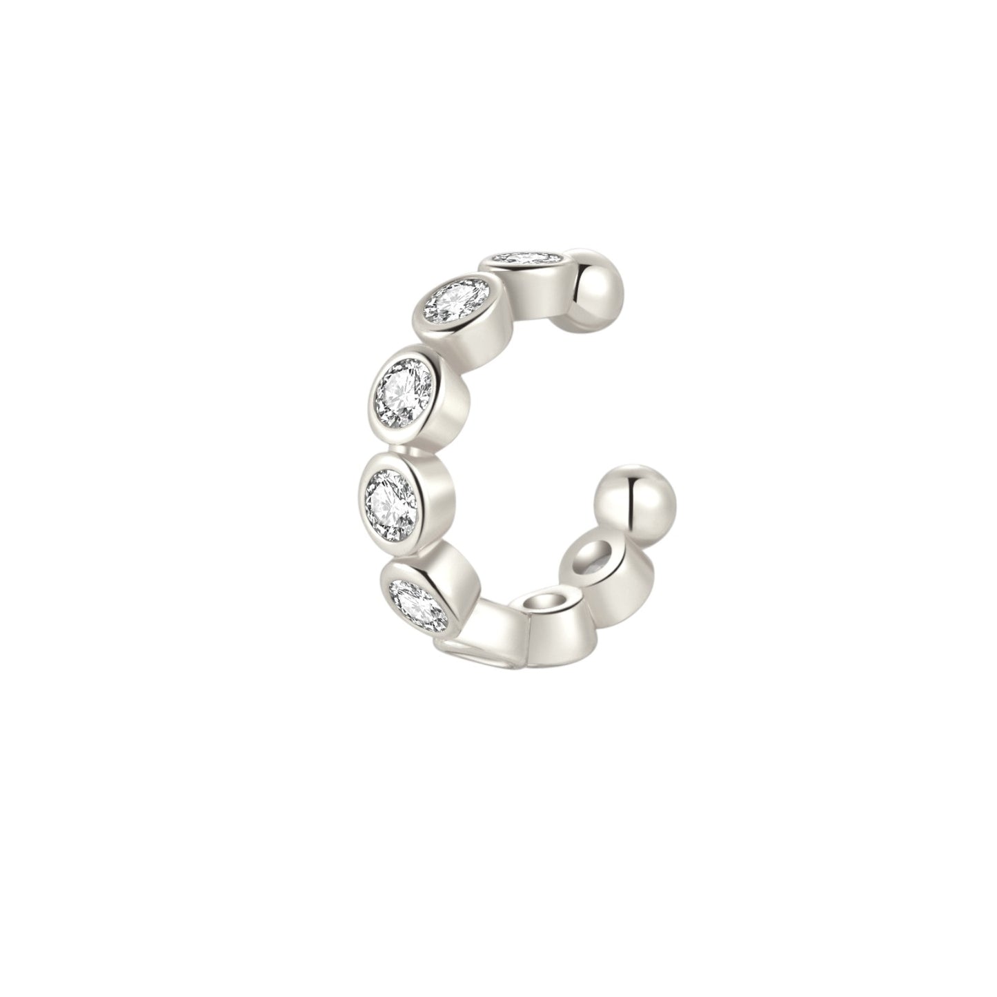 Vielring - Runde Zirkonia Steinen Ear Cuff - 925 Silber - Silber / Einzeln