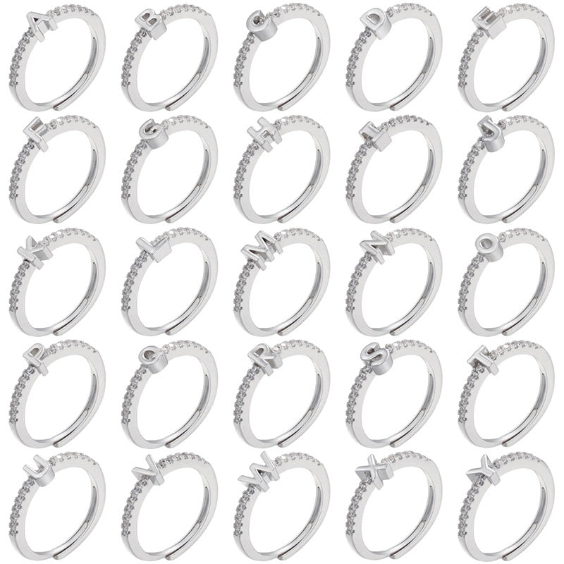 Vielring - Buchstaben Zirkonia Ring - 925 Silber - Gold / A