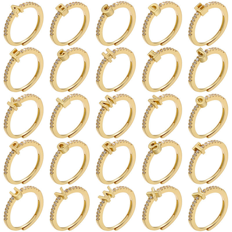 Vielring - Buchstaben Zirkonia Ring - 925 Silber - Gold / A