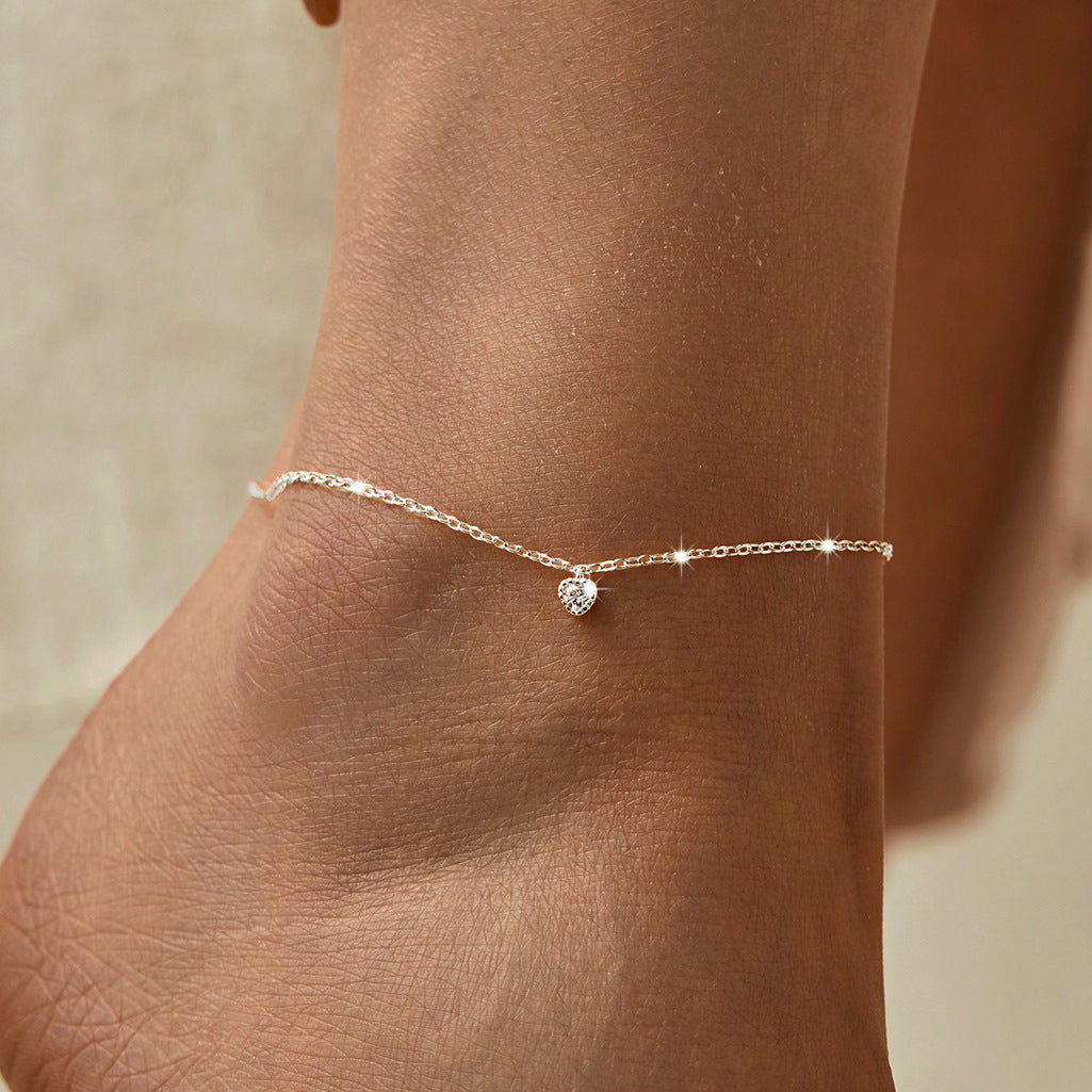 Vielring - Herz Zirkonia Stein Fußkettchen - 925 Silber - Gold