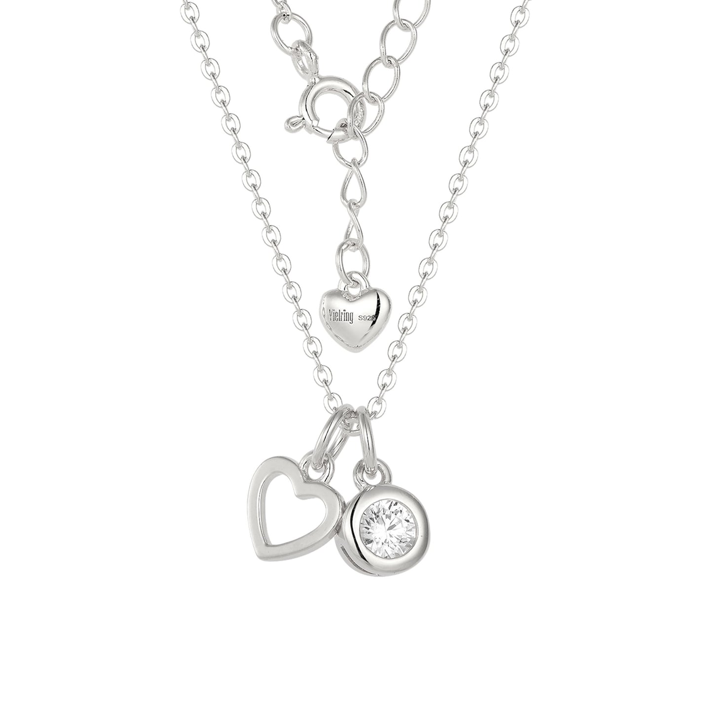 Vielring - Herz & runder Kristall Anhänger Halskette - 925 Silber - Gold