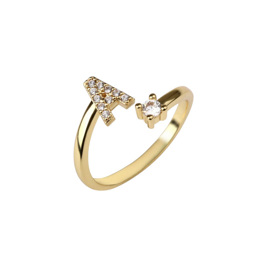 Vielring - Zirkonia Buchstaben Ring - 925 Silber - Gold / A
