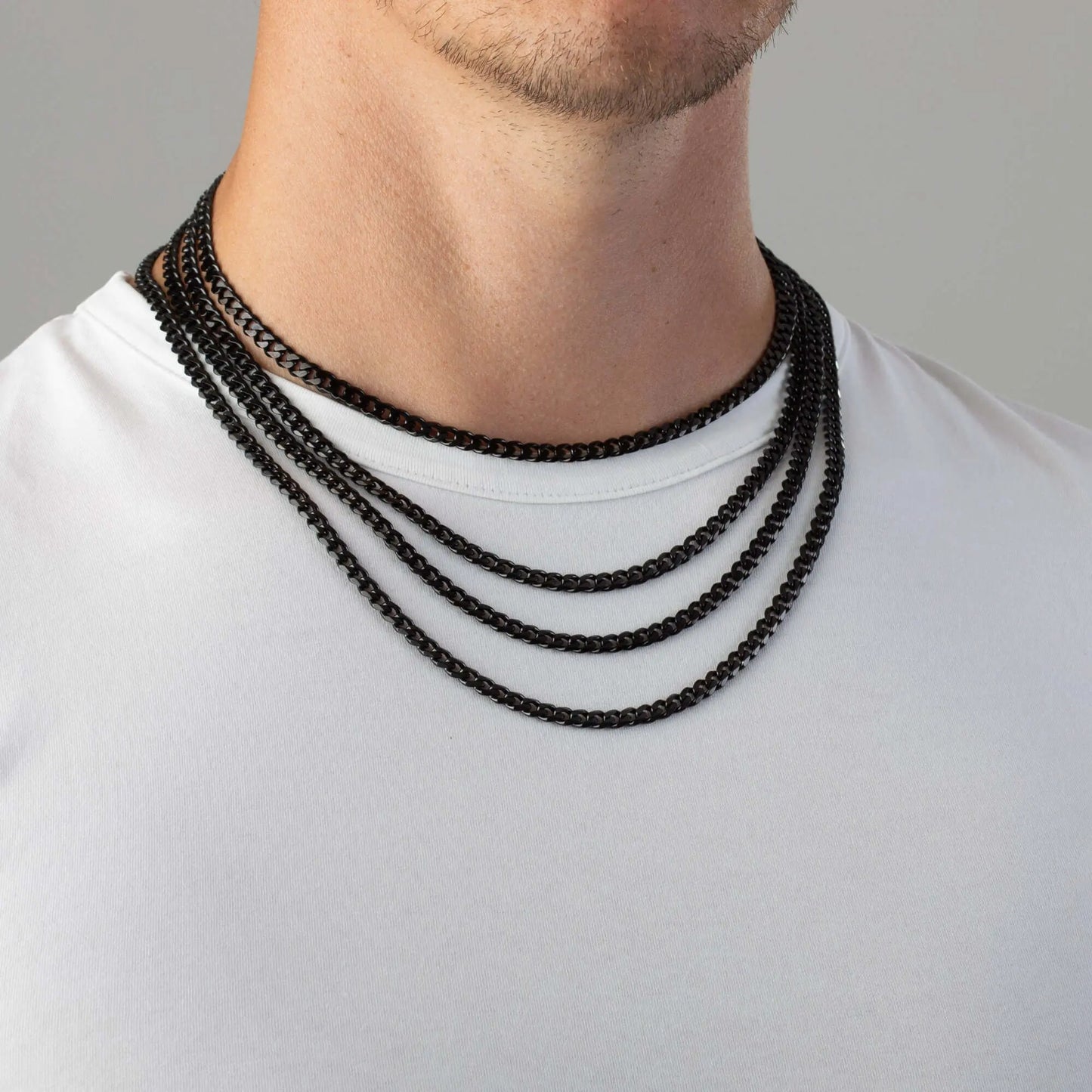 Vielring - Schwarz Kubanische Halskette - Edelstahl - Schwarz / 45 cm / 3 mm