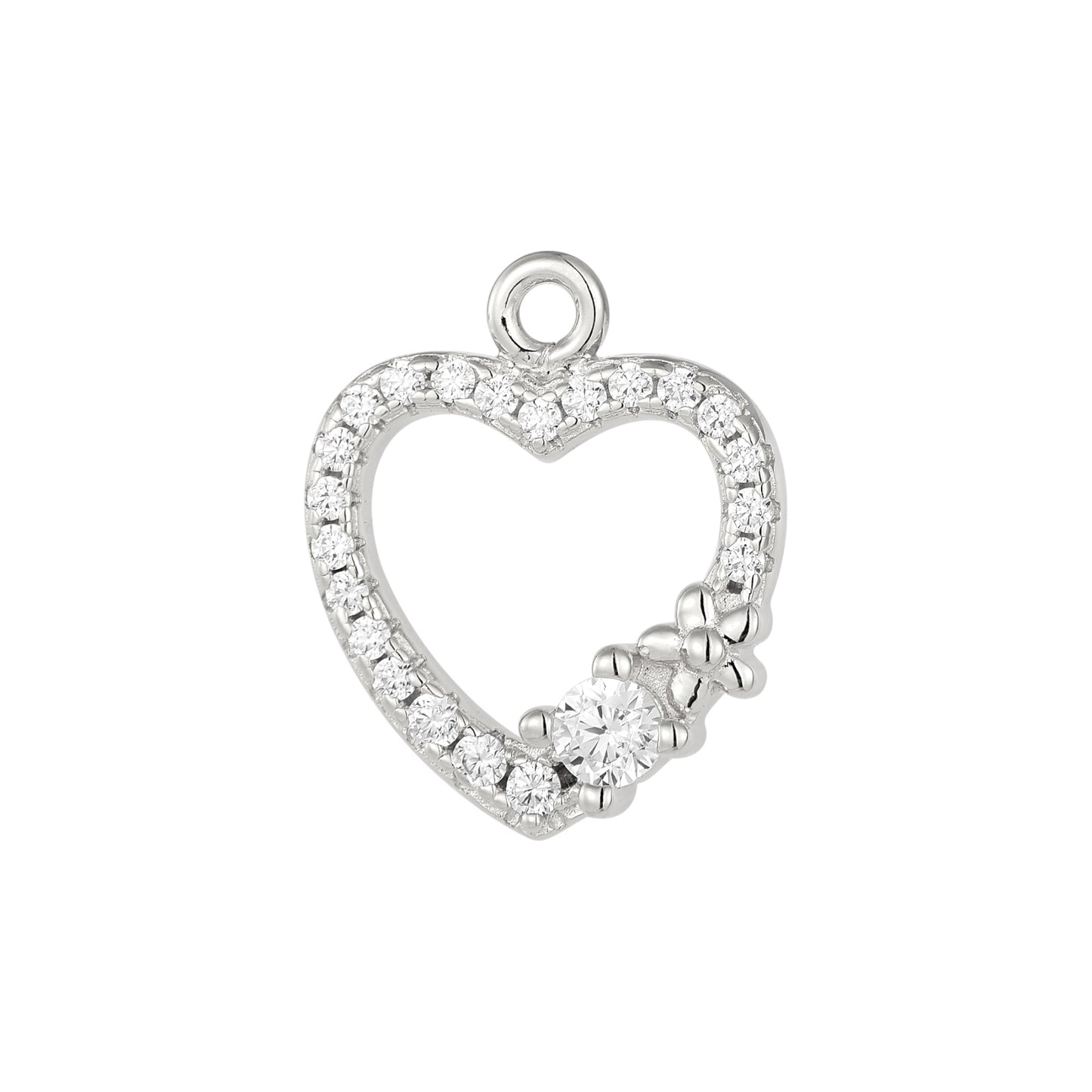 Vielring - Herz Charm mit Zirkonia Steinen & Blume - 925 Silber - Silber