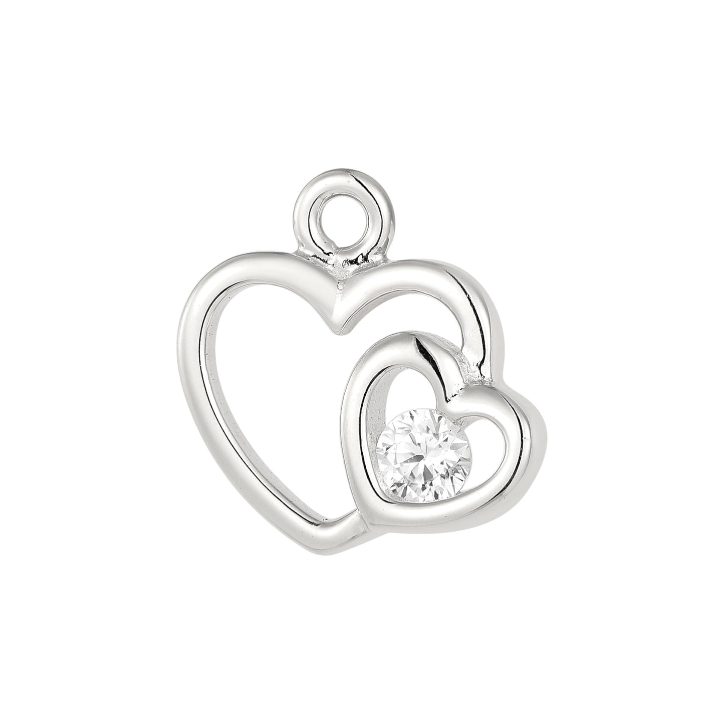 Vielring - Doppeltes Herz Charm mit Zirkonia Stein - 925 Silber - Silber