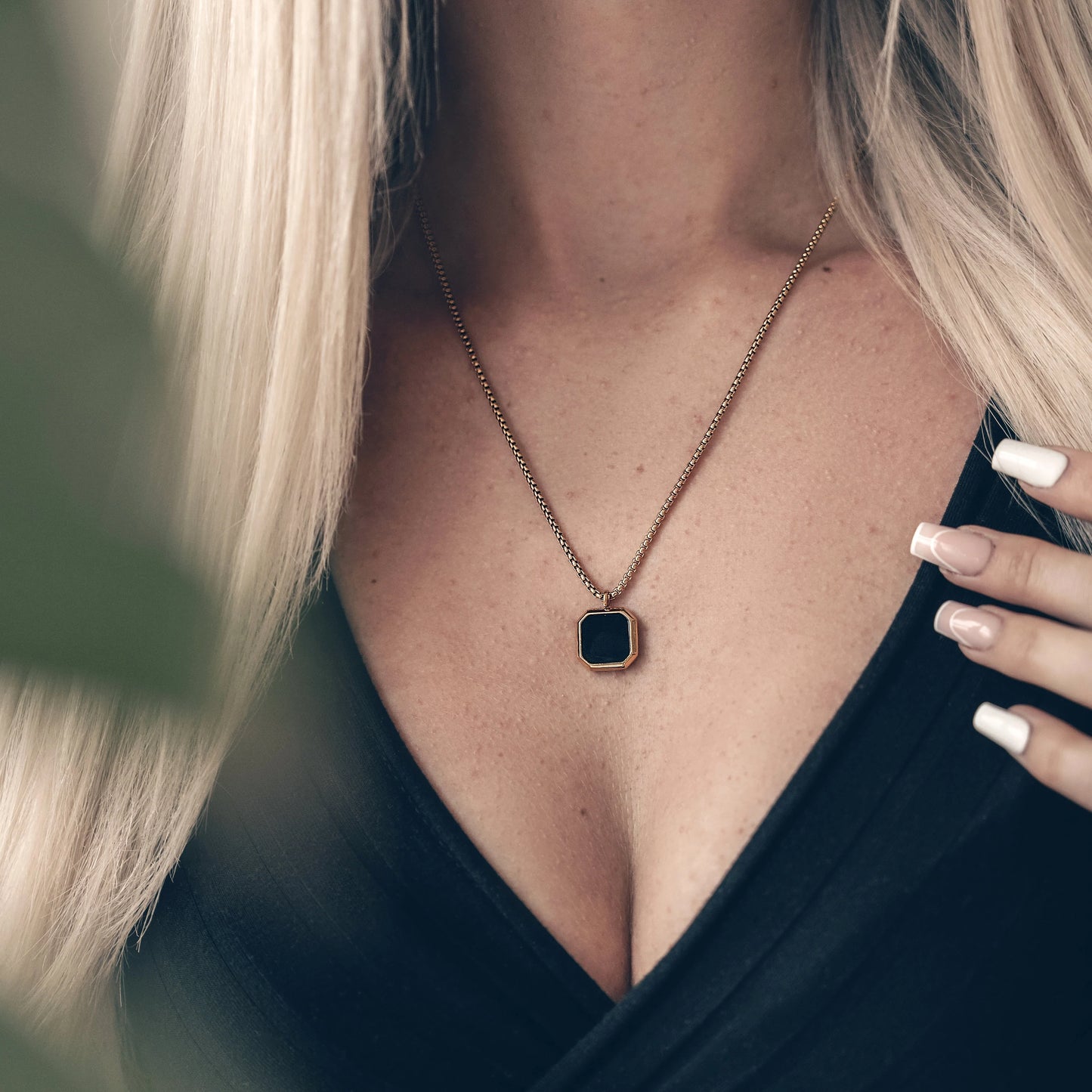 Vielring - Schwarzer Onyx Halskette - Edelstahl - Silber / 50 cm