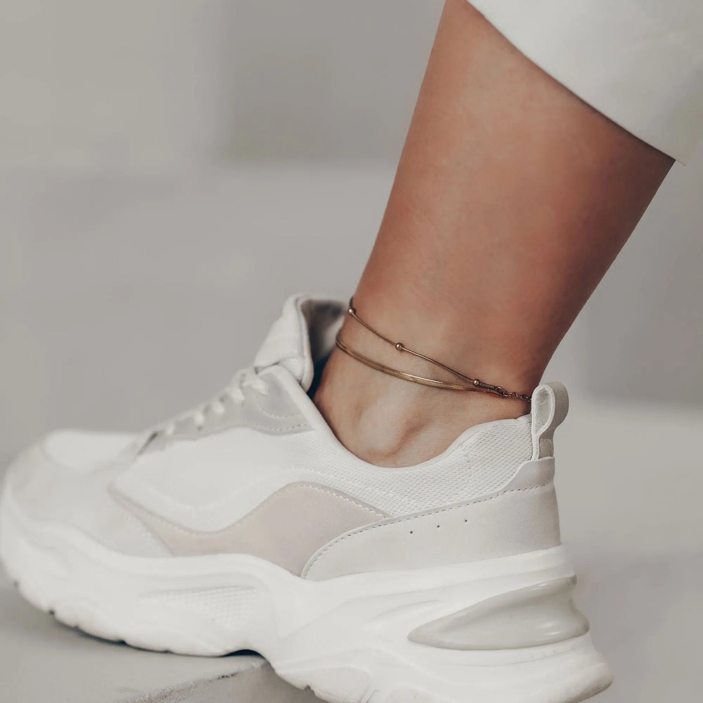 Vielring - Doppel Kugel Schlangen Fußkettchen - Edelstahl - Gold