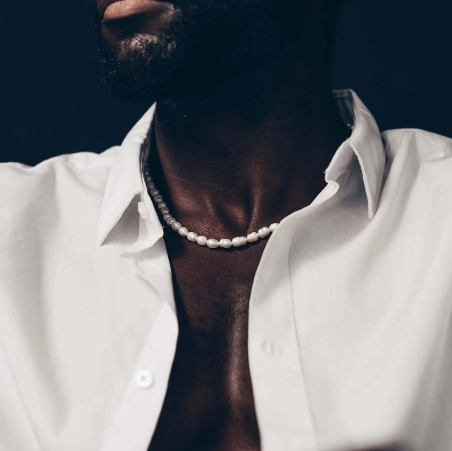 Vielring - Ovale Süßwasserperlen Halskette - Edelstahl - Silber / 45 cm