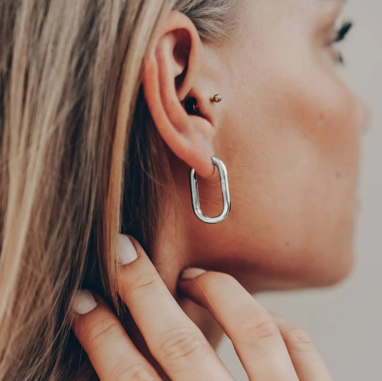 Vielring - Große Rechteck Creolen - 925 Silber - Gold