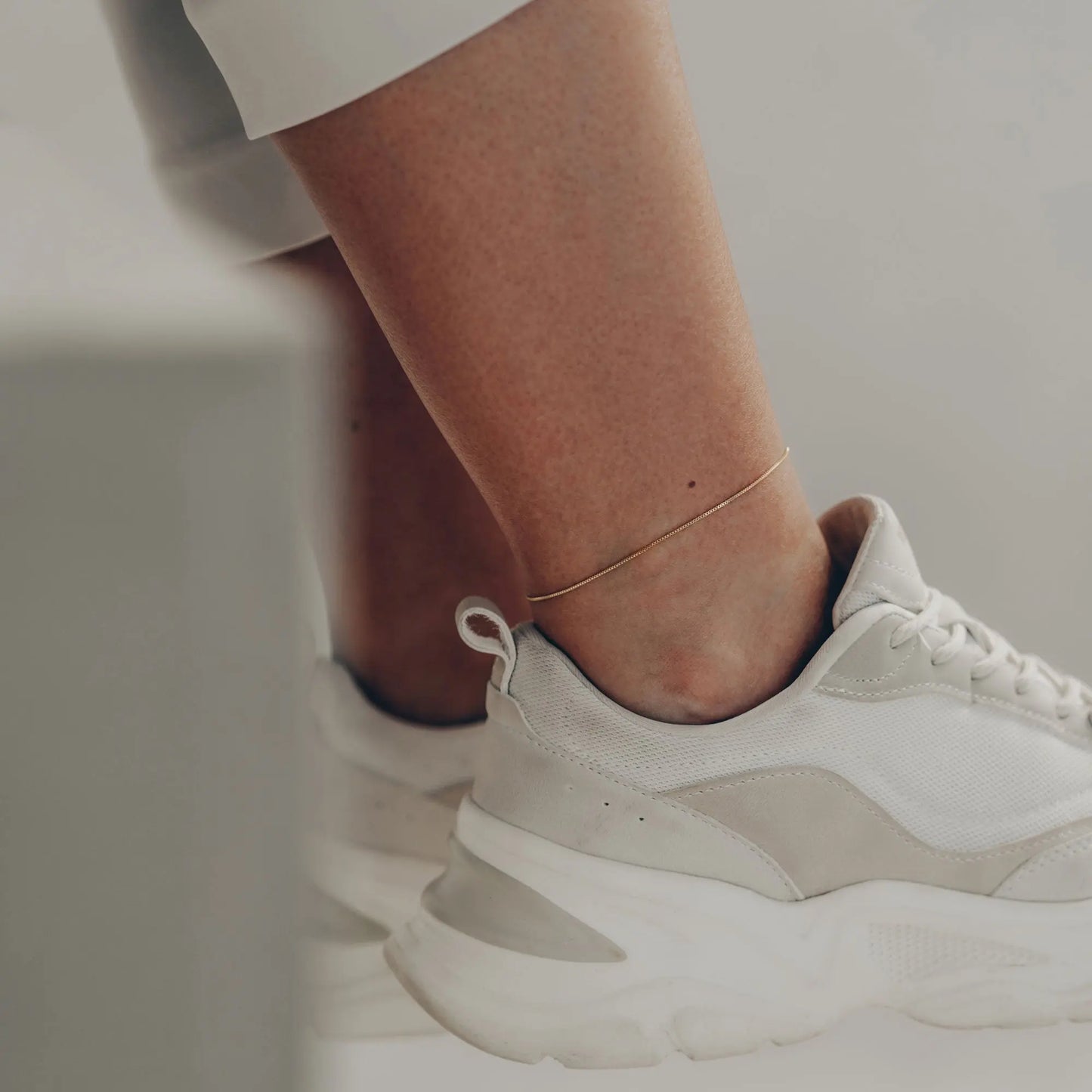 Vielring - Quadratische Glieder Fußkettchen - Edelstahl - Gold