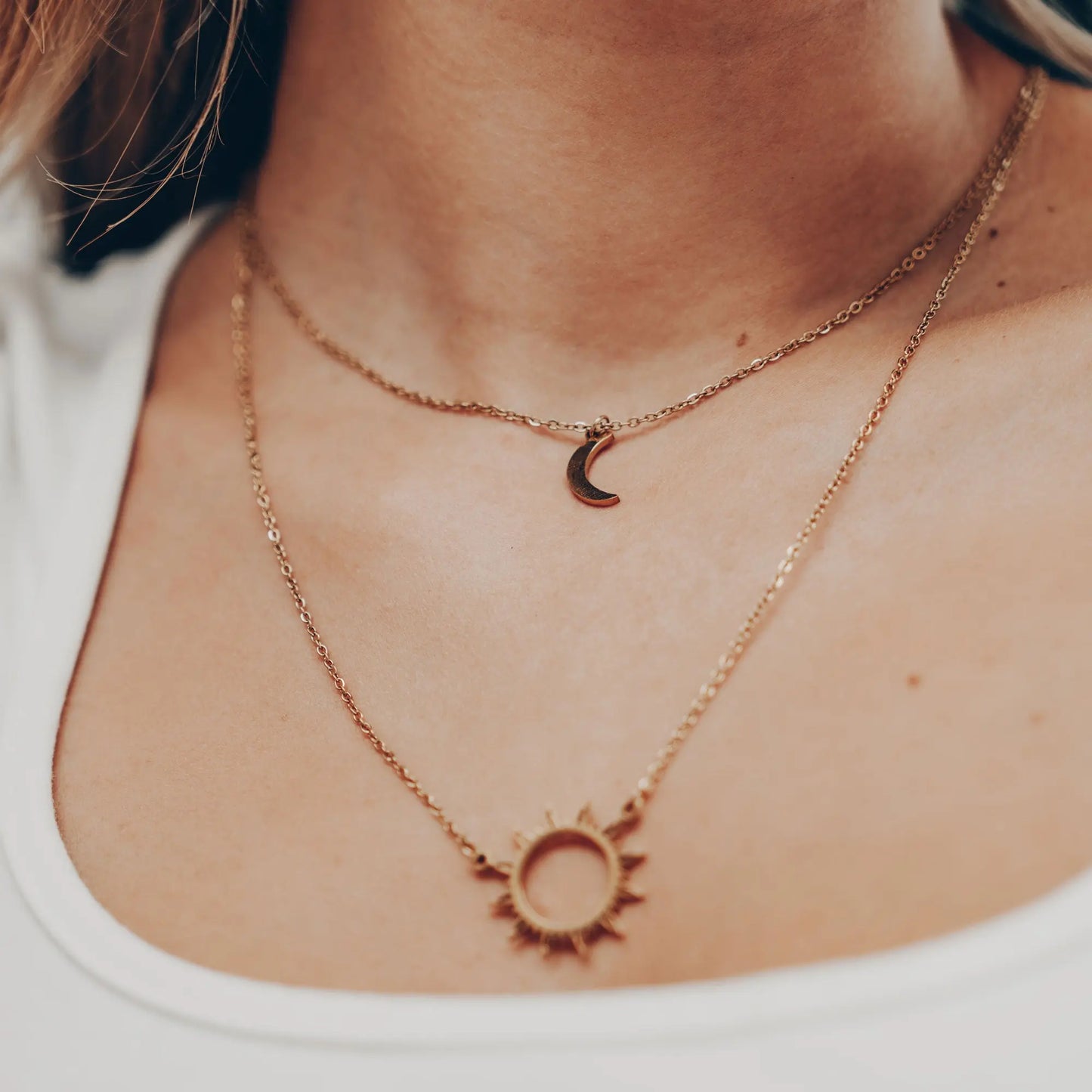 Vielring - Doppelte Sonne Mond Halskette - Edelstahl - Silber