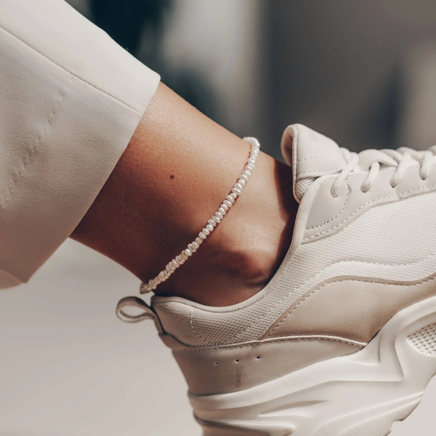 Vielring - Perlen Fußkettchen - 925 Silber - Gold