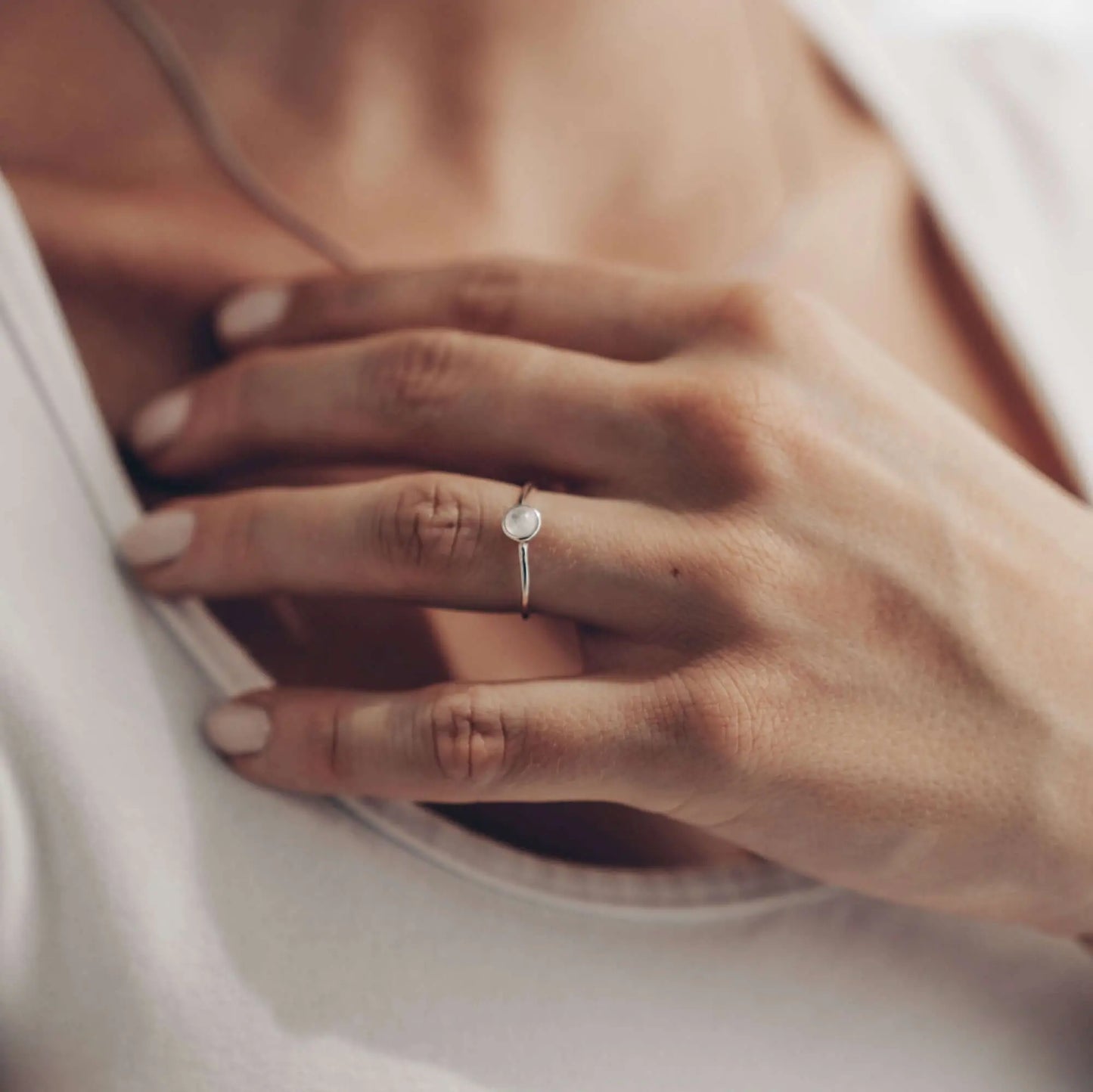 Vielring - Weißer Stein Ring verstellbar - 925 Silber - Silber