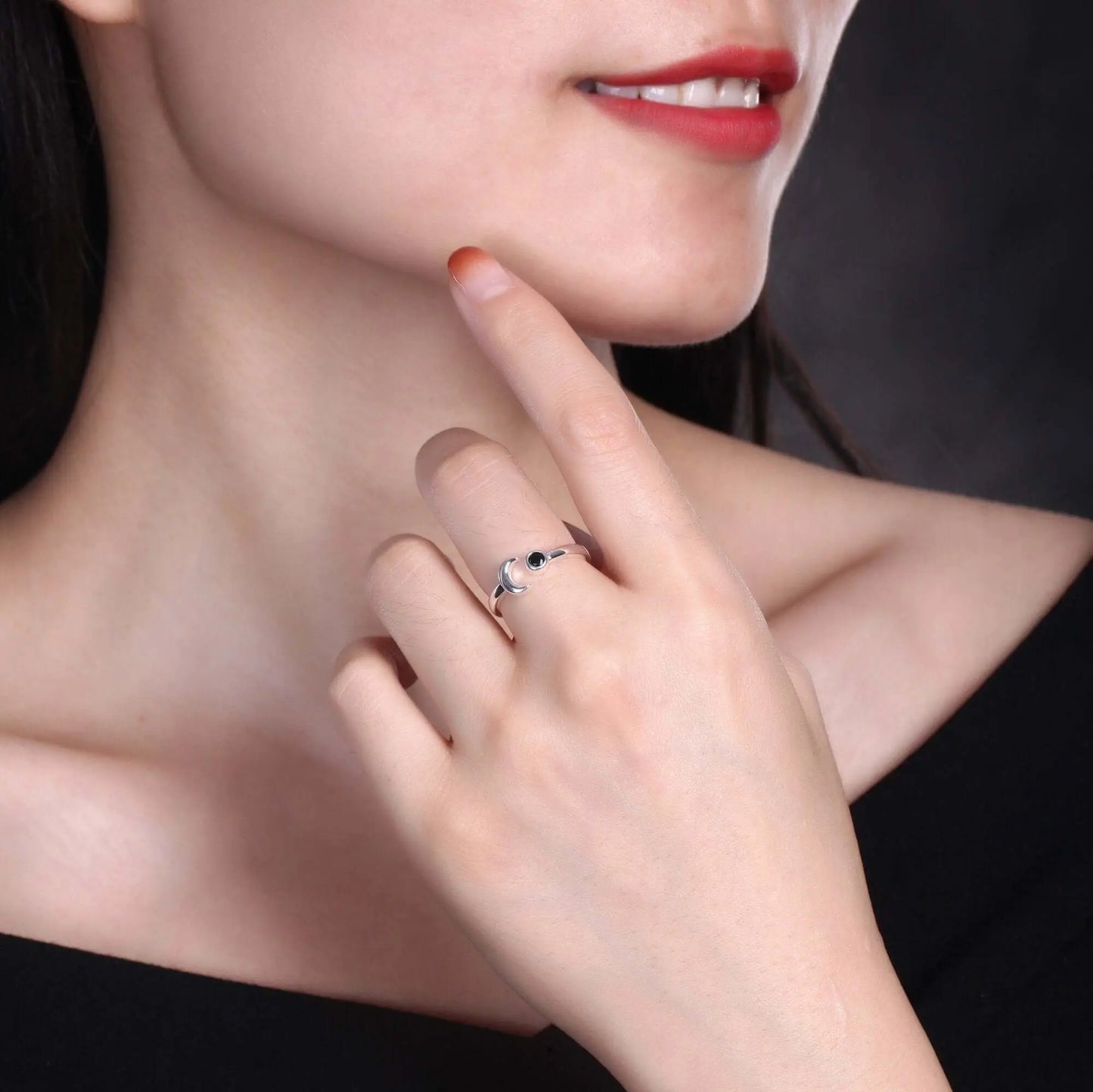 Vielring - Black Moonstone Ring - 925 Silber - Silber / Kupfer