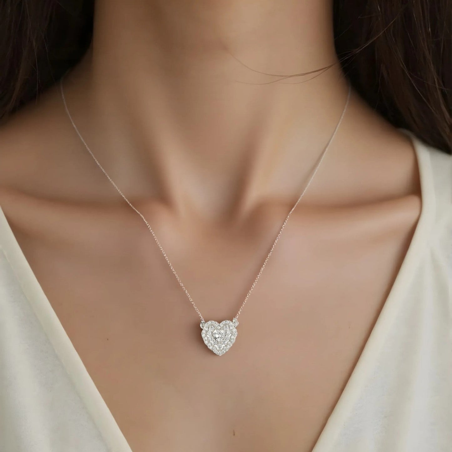 Square Zirconia Necklace - 925 Silver