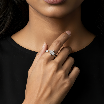 Square ring with zirconia stones - 925 silver