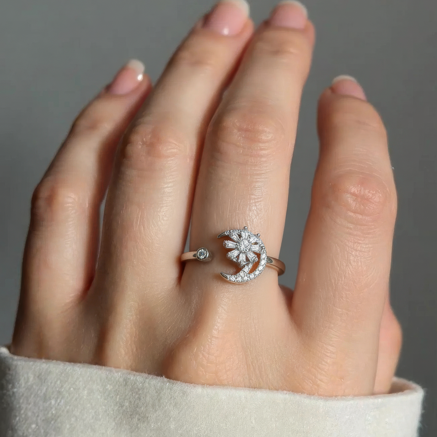 Square ring with zirconia stones - 925 silver