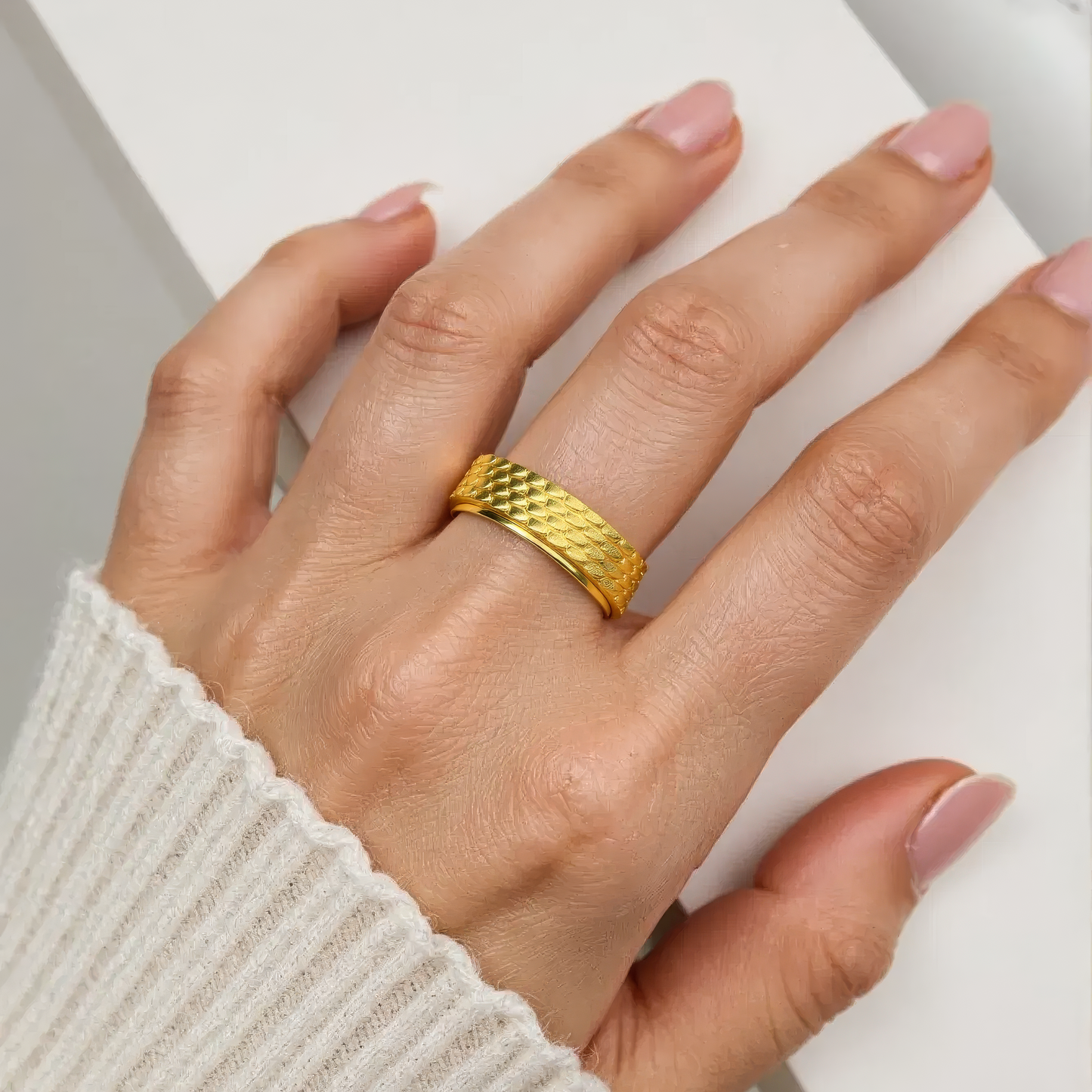 Vielring - Drachenschuppen Anti-Stress-Ring – Edelstahl - Gold / 49 | ø15.6