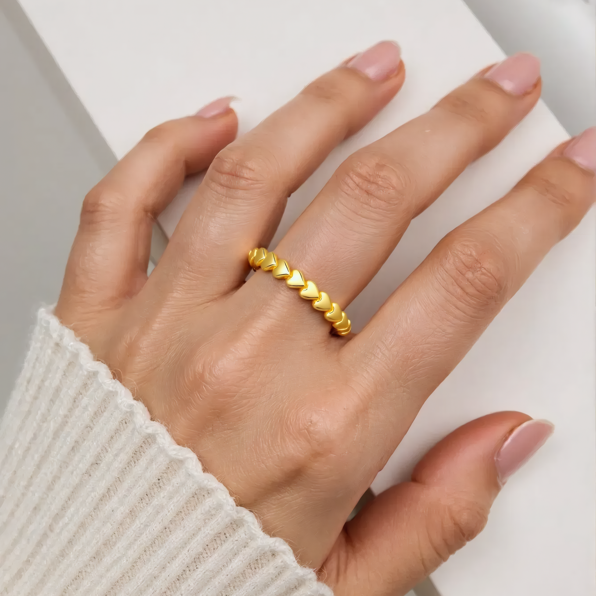 Vielring - Herzen Ring - 925 Silber - Gold