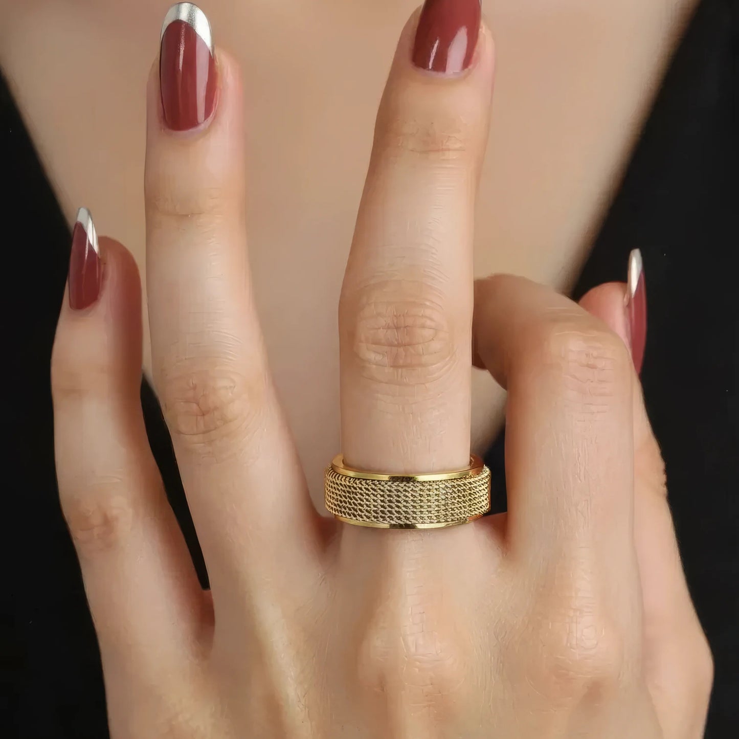 Gerillter Raster Anti-Stress-Ring – Edelstahl