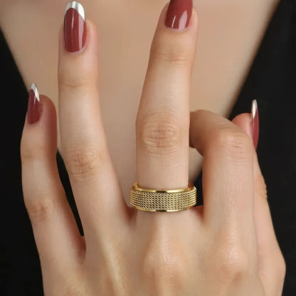 Gerillter Raster Anti-Stress-Ring – Edelstahl