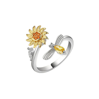 Vielring - Biene-Sonnenblumen Anti-Stress-Ring – 925 Silber - Silber
