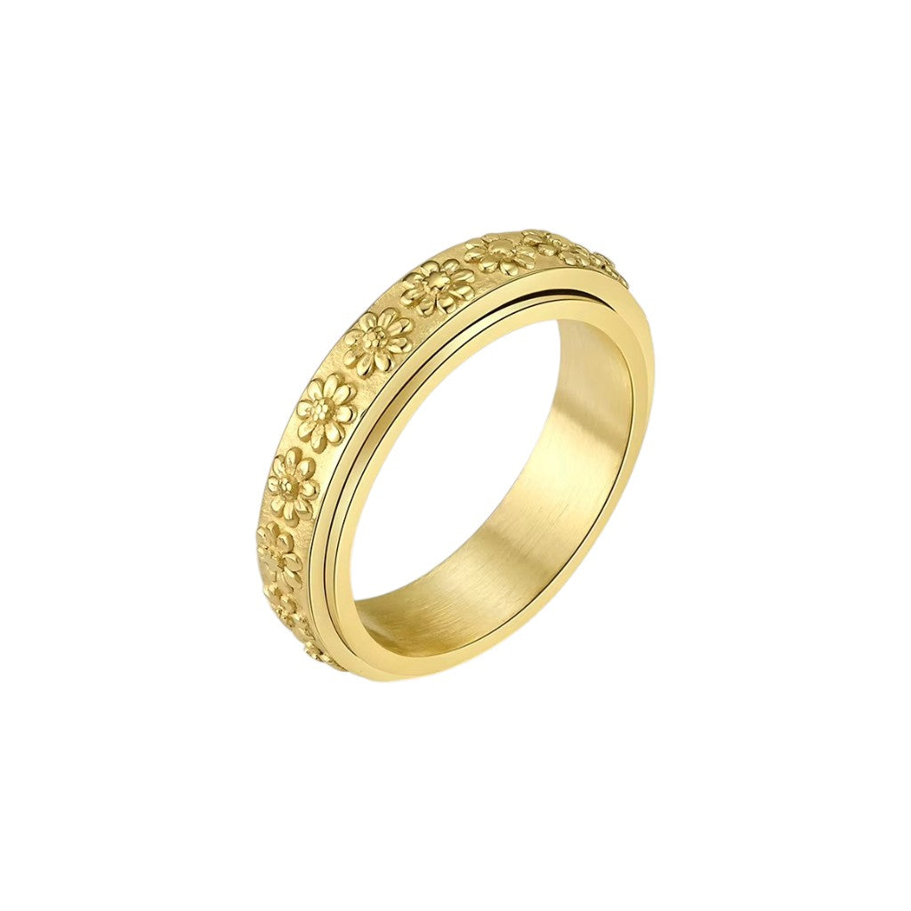 Vielring - Gereihter Sonnenblumen Anti-Stress-Ring – Edelstahl - Gold / 49 | ø15.6