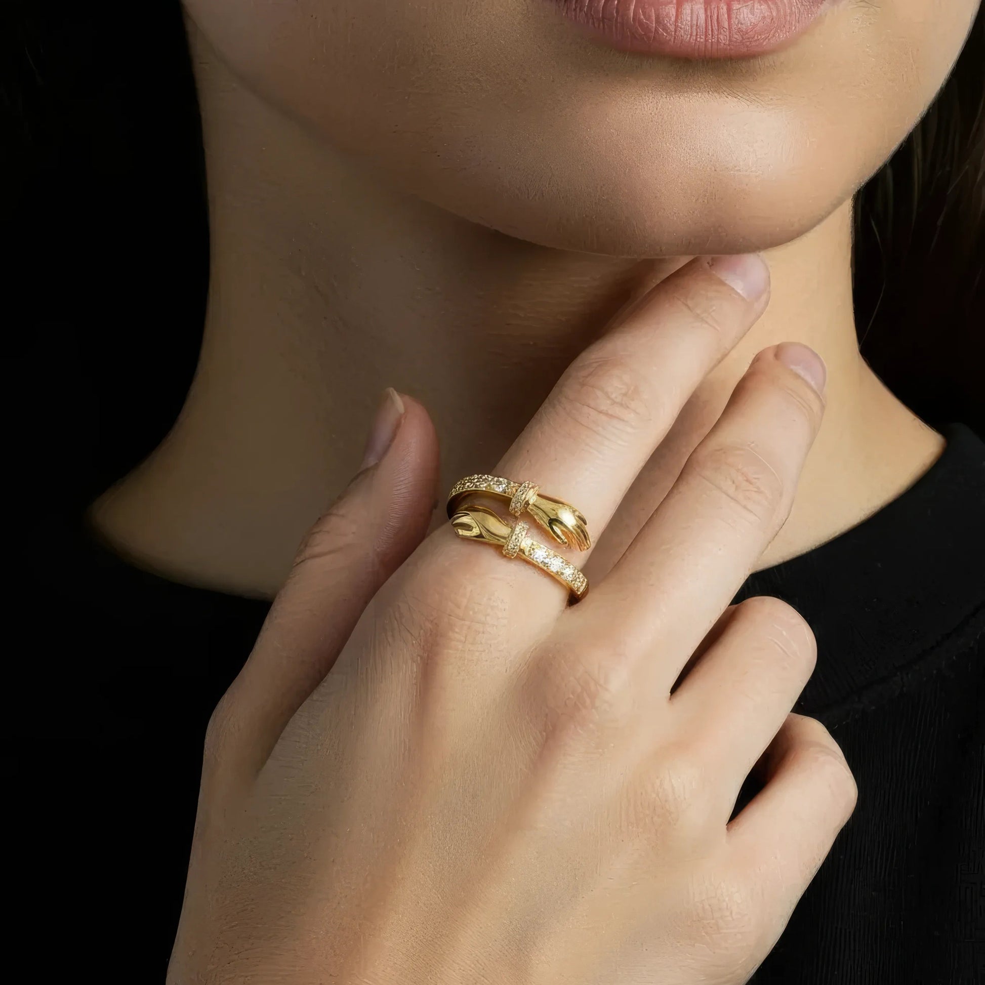 Vielring - Offener Zirkonia Umarmungsring (Liebe) Anti-Stress-Ring – 925 Silber - Gold