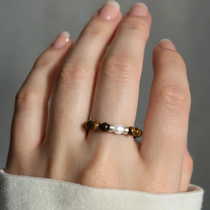 Tigerauge Drehbarer Anti-Stress-Ring - 925 Silber