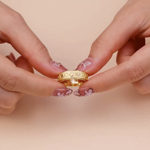 Vielring - Mond & Sonne Anti-Stress-Ring - Edelstahl / Gold / 49 | ø15.6