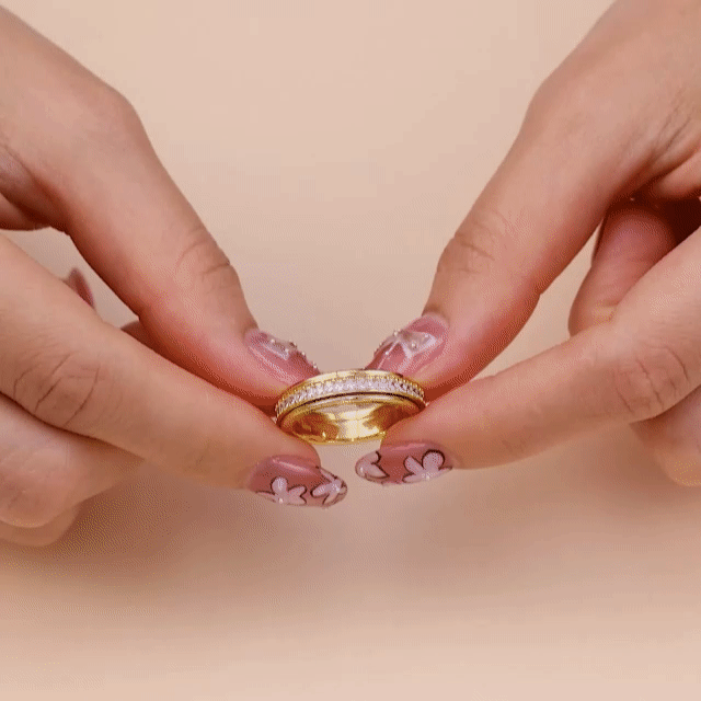 Vielring - Quadratischer Kristall Anti-Stress-Ring - Edelstahl / Gold / 49 | ø15.6